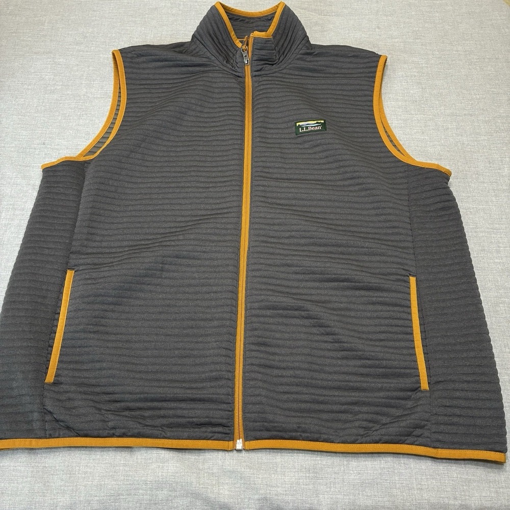 L.L. Bean Gray Orange Full Zip Vest Men's XL Extra Large Slightly Fitted Logo